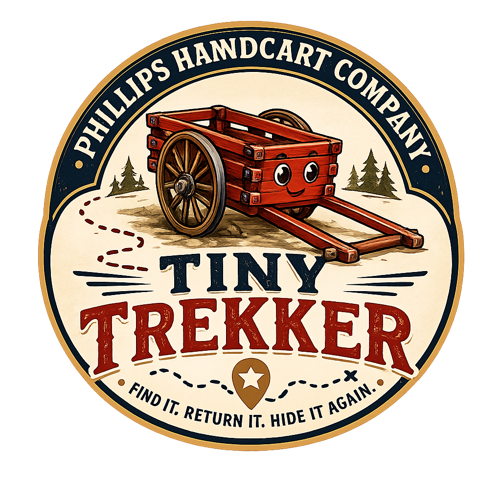 Tiny Trekker youth engagement mascot concept with pioneer handcart adventure theme